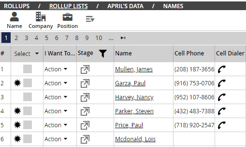 Dialer column on Rollup List