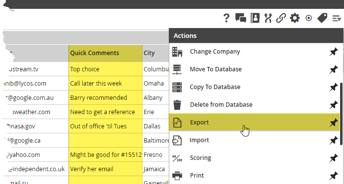 Quick Comments are exported with CSV on Rollup List.