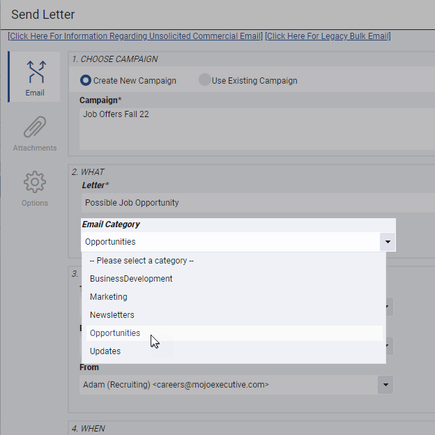 The new Email Category dropdown supporting email subscriptions.