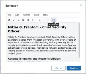 Generate quick summaries of candidate resumes and field contents.