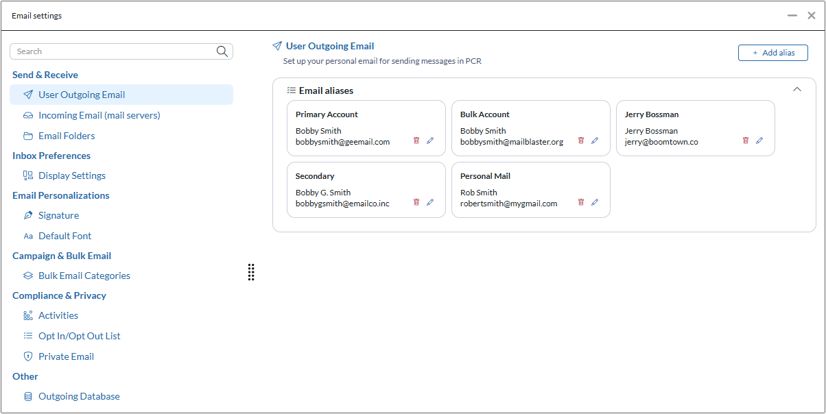 Consolidated Email Settings panel.